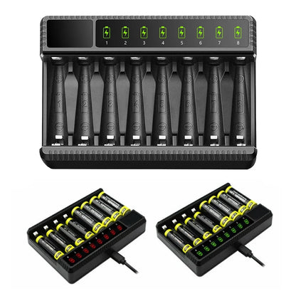 Intelligent LED Smart Battery Charger – 8-Slot NiMH Charger for 1.2V AA/AAA Rechargeable Batteries
