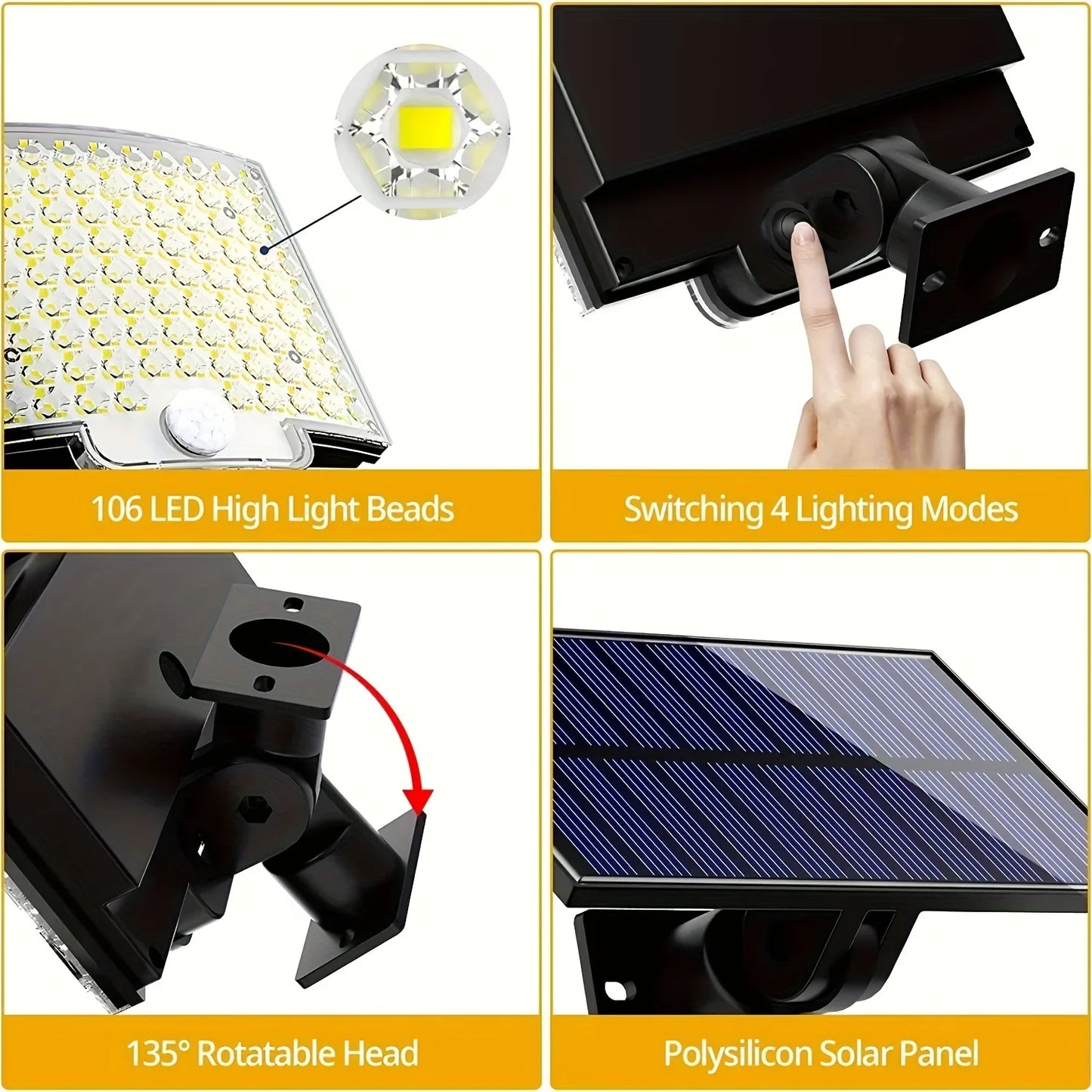 106LED Solar Floodlight with Motion Sensor - Waterproof Outdoor Light with Remote Control & 3 Modes for Patio, Garage, Backyard