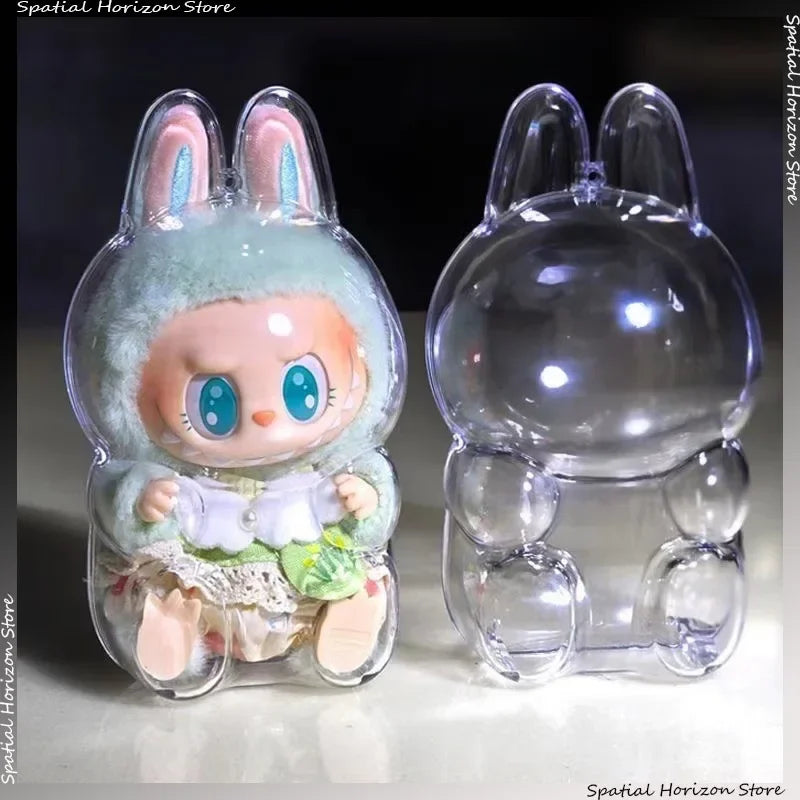 Labubu Transparent Protective Cover – Cute Elf Plushie Display Bag & Mini Portable Storage Box for Stuffed Toys