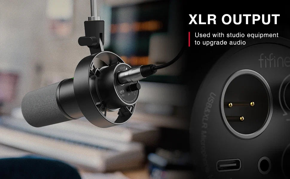 FIFINE K688W Dynamic USB/XLR Microphone — Recording Mic for PC with Gain Knob, Touch Mute, Headphone Jack, Streaming & Sound Card Use