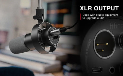 FIFINE K688W Dynamic USB/XLR Microphone — Recording Mic for PC with Gain Knob, Touch Mute, Headphone Jack, Streaming & Sound Card Use