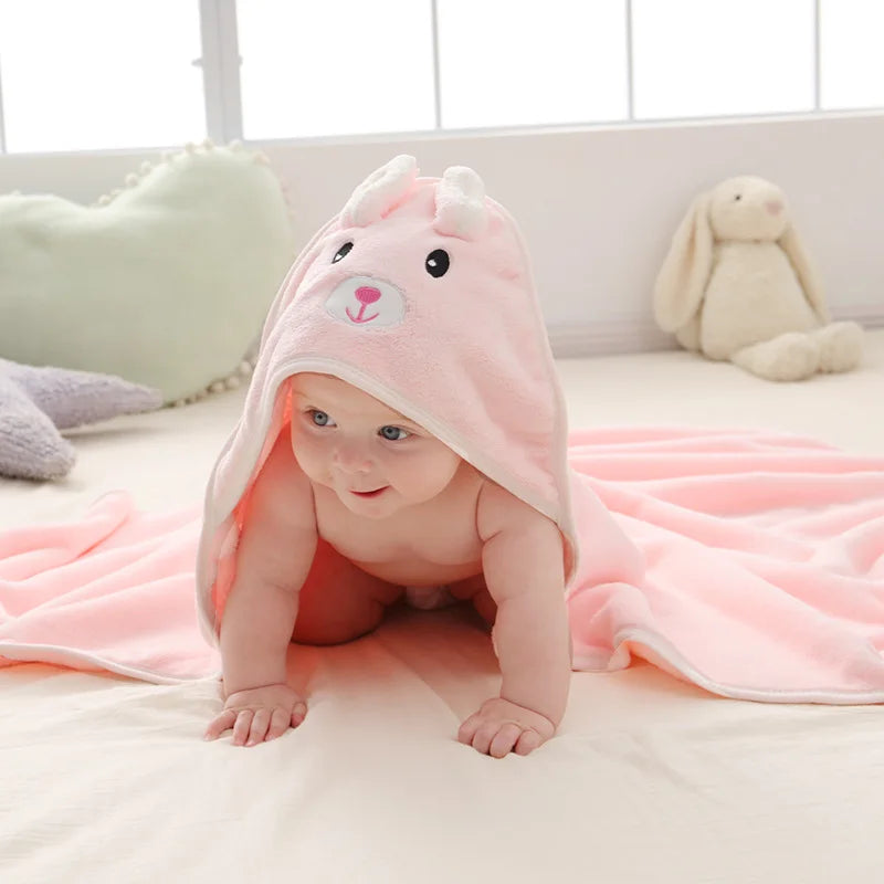 0-3 Years Unisex Baby Bathrobe – Flannel Hooded Cape, Cartoon Design, Newborn Shower Gift, Swaddling Bath Towel for Boys & Girls