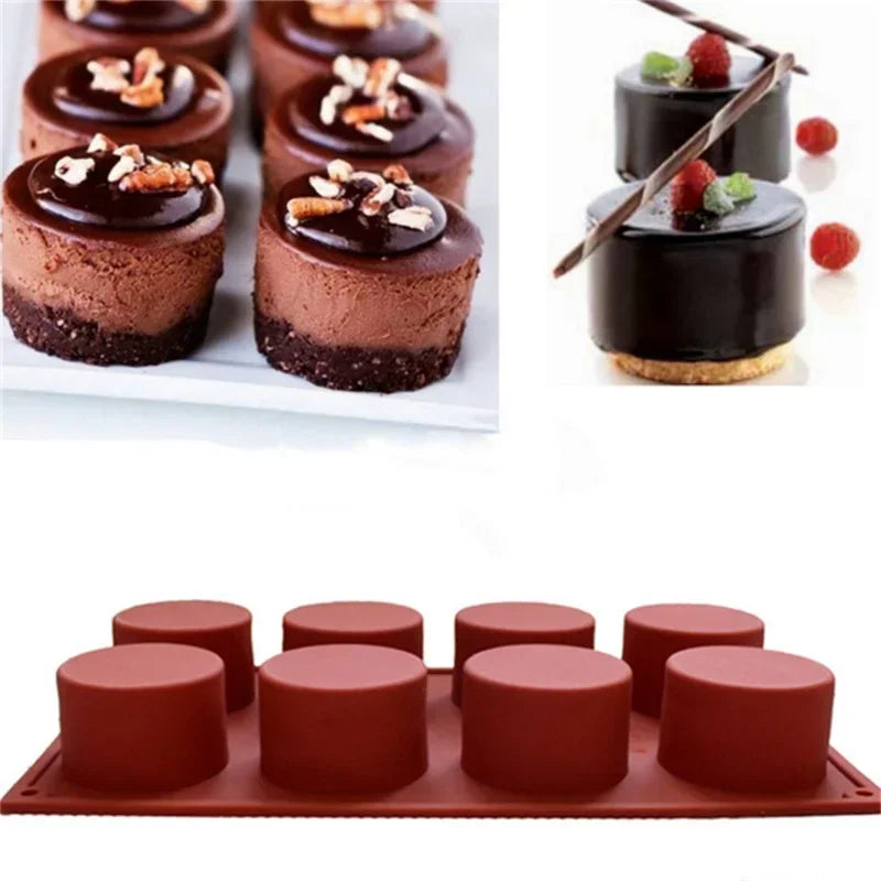 8-Cavity Round Silicone Cake Mold — Chocolate, Oreo, Cookie, Jelly, Pudding, Soap & Cheesecake Baking Tool