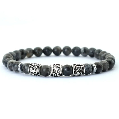 Noter Mantra Bracelet for Men – 6mm Howlite, Lava, and Tiger Eye Beads, Viking Accessories, Tibetan Bracelet