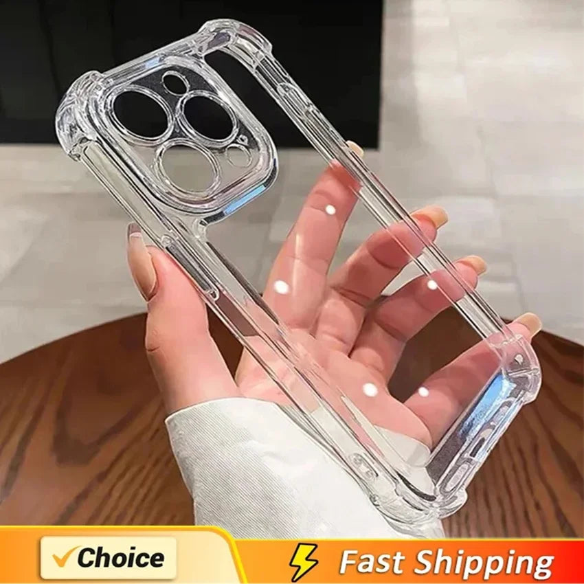 Shockproof Clear Silicone Phone Case – Lens Protection Back Cover for iPhone 11, 12, 13, 14, 15, 16, 17 Pro, Pro Max, Mini, XS, XR
