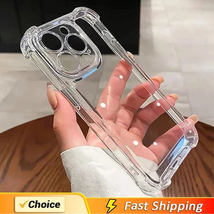 Shockproof Clear Silicone Phone Case – Lens Protection Back Cover for iPhone 11, 12, 13, 14, 15, 16, 17 Pro, Pro Max, Mini, XS, XR
