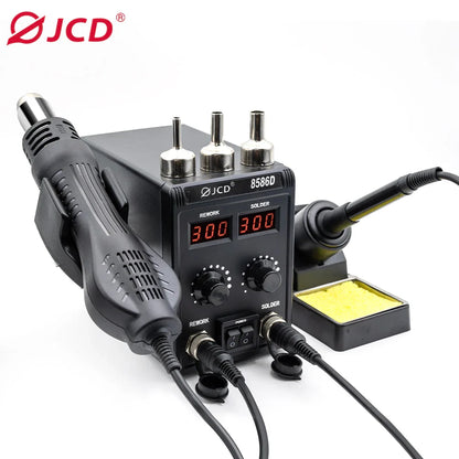 JCD 8586D 2-in-1 750W Soldering Station with Hot Air Gun – LCD Digital Display Electric Soldering Iron for SMD Welding & Rework