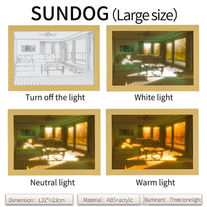 LED Light Painting Wall Art Lamp – Wooden Sunlight Window Dimmable Indoor Night Light Home Decor Table & Bedroom Lighting