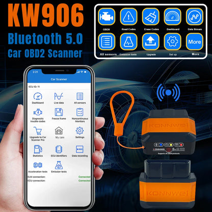 KONNWEI KW906 OBD2 Scanner – Bluetooth 5.0 ELM327 V1.5 Car Diagnostic Tool & Code Reader for Android/iOS
