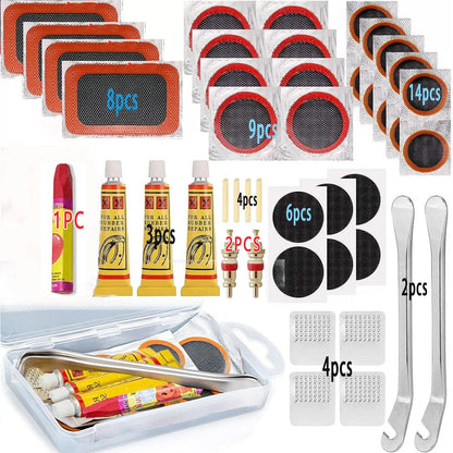Bike Tire Repair Kit – Patches, Grinding Film, Crowbar & Multifunctional Tools for Cycling Repairs