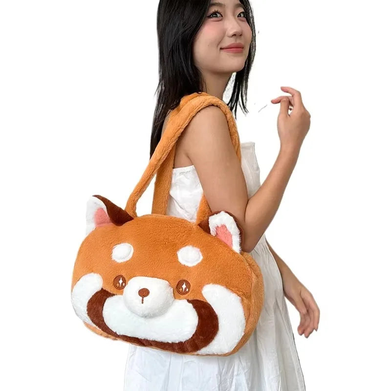 Red Panda Plush Backpack, Cute Plushie Doll Crossbody, Soft Fur Shoulder Bag for Women, Camping, Travel, Party, Birthday Gift