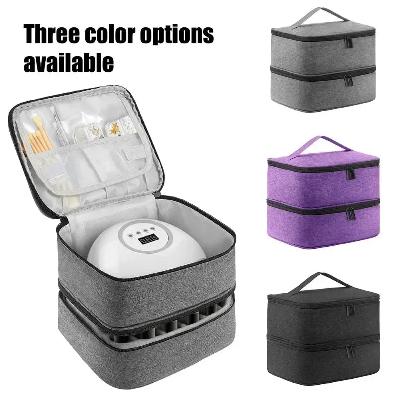 Double-Layer Nail Polish & Essential Oil Storage Bag – Portable Cosmetic and Nail Care Tool Organizer with 30 Compartments
