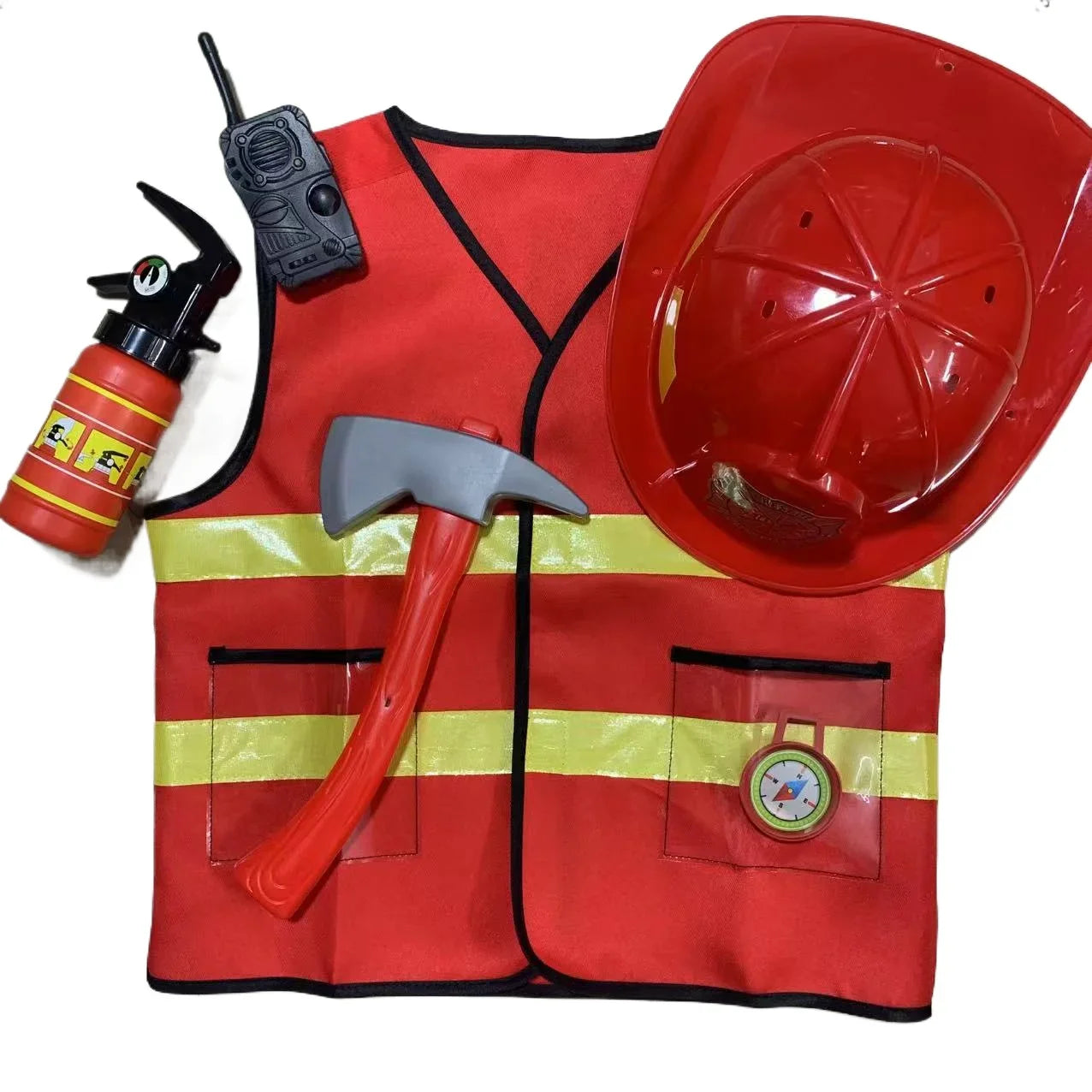 Kids Firefighter Cosplay Costume – Little Fireman Outfit with Hat Kit for Boys, Halloween & Carnival Party Dress-Up