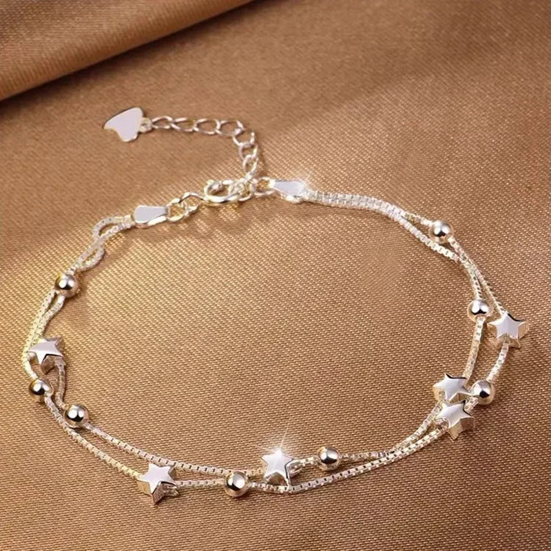 Star Chain Tassel Bracelet for Women – Fantasy Blue Crystal Beads on Elastic Rope, Perfect Gift for Best Friends
