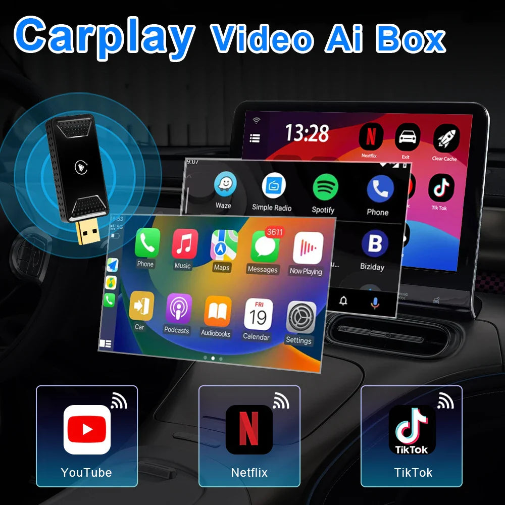 Wireless CarPlay AI Box Adapter – Android Auto, YouTube and Netflix Compatible for Toyota, Mazda, Hyundai, Ford, VW and More