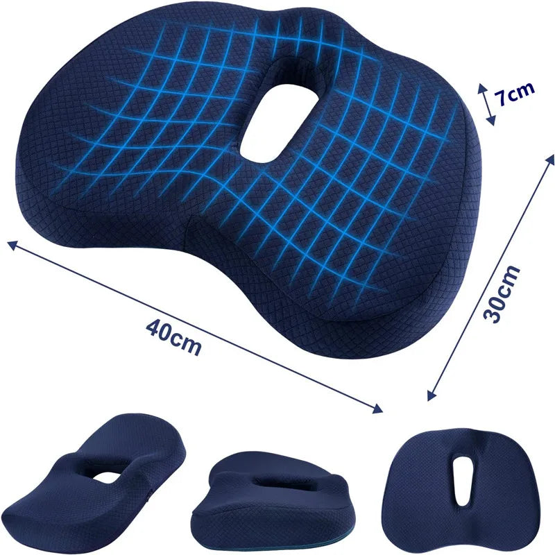 Memory Foam Non-Slip Seat Cushion - Office Chair Tailbone Pain Relief, Breathable Mesh Pillow Pad - JAF017