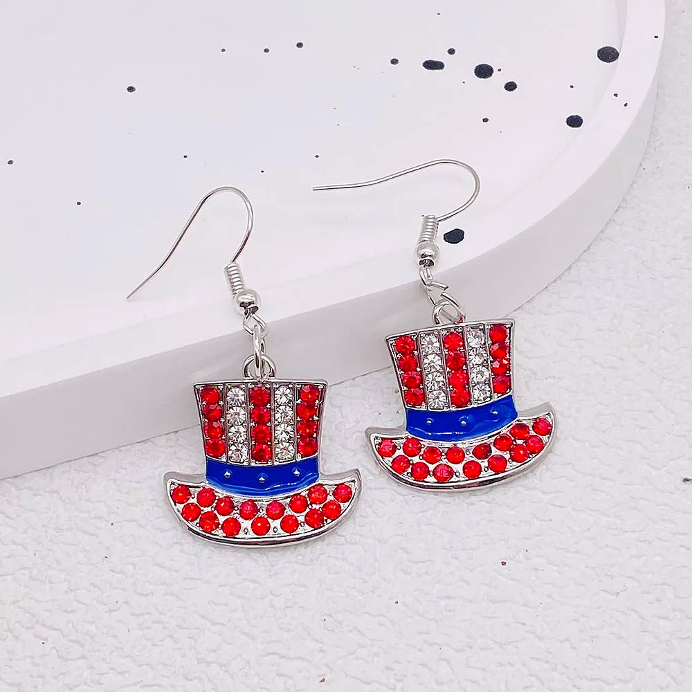 USA Flag Hat Wing Charms Earrings - Patriotic 4th of July Rainbow Flag Dangle Jewelry for Women & Girls