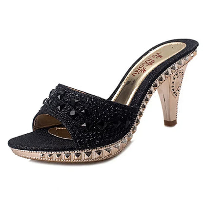 Women’s Summer Rhinestone High Heel Sandals – Sexy Gold & Silver Heeled Shoes