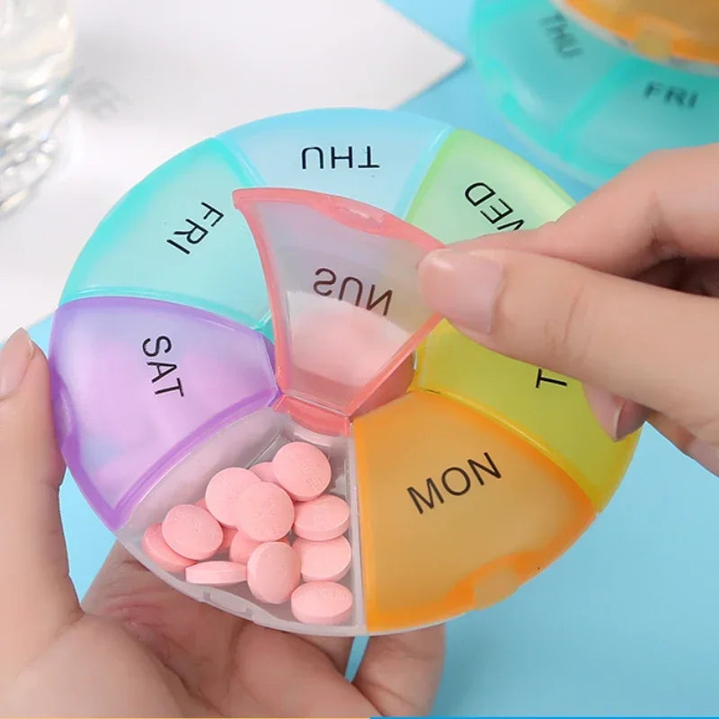 Portable Round Pill Case – 7-Day Weekly Tablet Organizer & Travel Storage Container