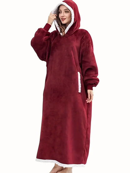 2024 Oversized Flannel Blanket Hoodie – Super Long Fleece Pullover with Sleeves for Winter