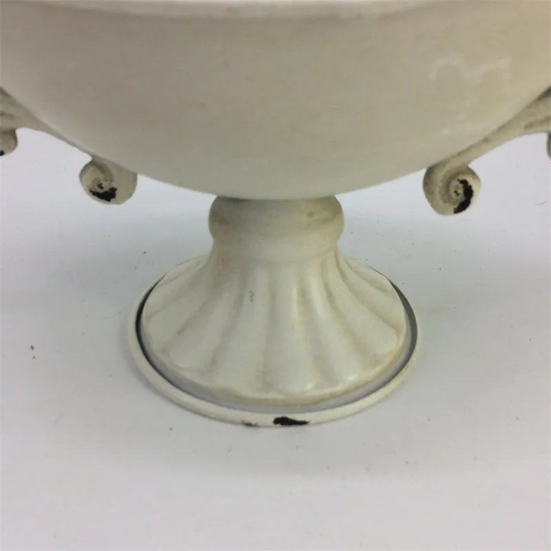 Old Goblet Antique Flower Vase – White Retro European Iron Table Arrangement Container with Handles
