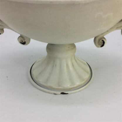 Old Goblet Antique Flower Vase – White Retro European Iron Table Arrangement Container with Handles