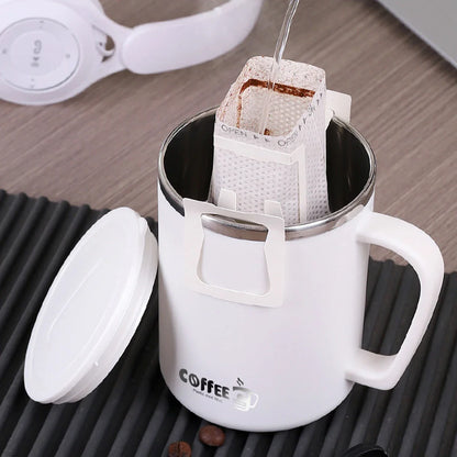 WORTHBUY 480ml Stainless Steel Insulated Coffee Mug – Double Layer Thermal Travel Cup with Lid, Handle & Leak-Proof Design