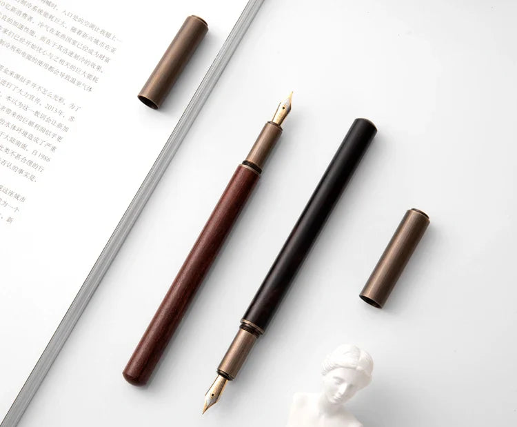 Luxury Retro Wood and Bronze Fountain Pen - 0.5mm Calligraphy Ink Pen for Business, Art, and School, Ideal Student Stationery Gift