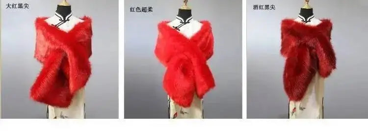 32-Color Luxury Faux Fox Fur Shawl – Women’s Plush Winter Scarf, Wrap & Cape for Wedding & Coat