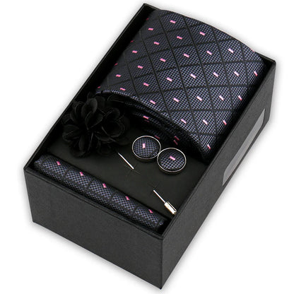 Men’s 4-Piece Tie Set Gift Box - Elegant Necktie with Handkerchief, Cufflinks & Brooch for Business, Wedding & Suit Accessories