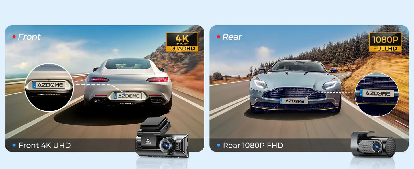 AZDOME M550 Pro 4K Car DVR Dash Cam – WiFi 5.8GHz, Front/Cabin/Rear Cameras, GPS, Night Vision & Parking Monitor