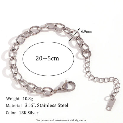 18K Gold Plated Stainless Steel Oval Link Chain Jewelry Set – 7mm Chunky Silver Color Choker Necklace, Bracelet & Anklet Accessories