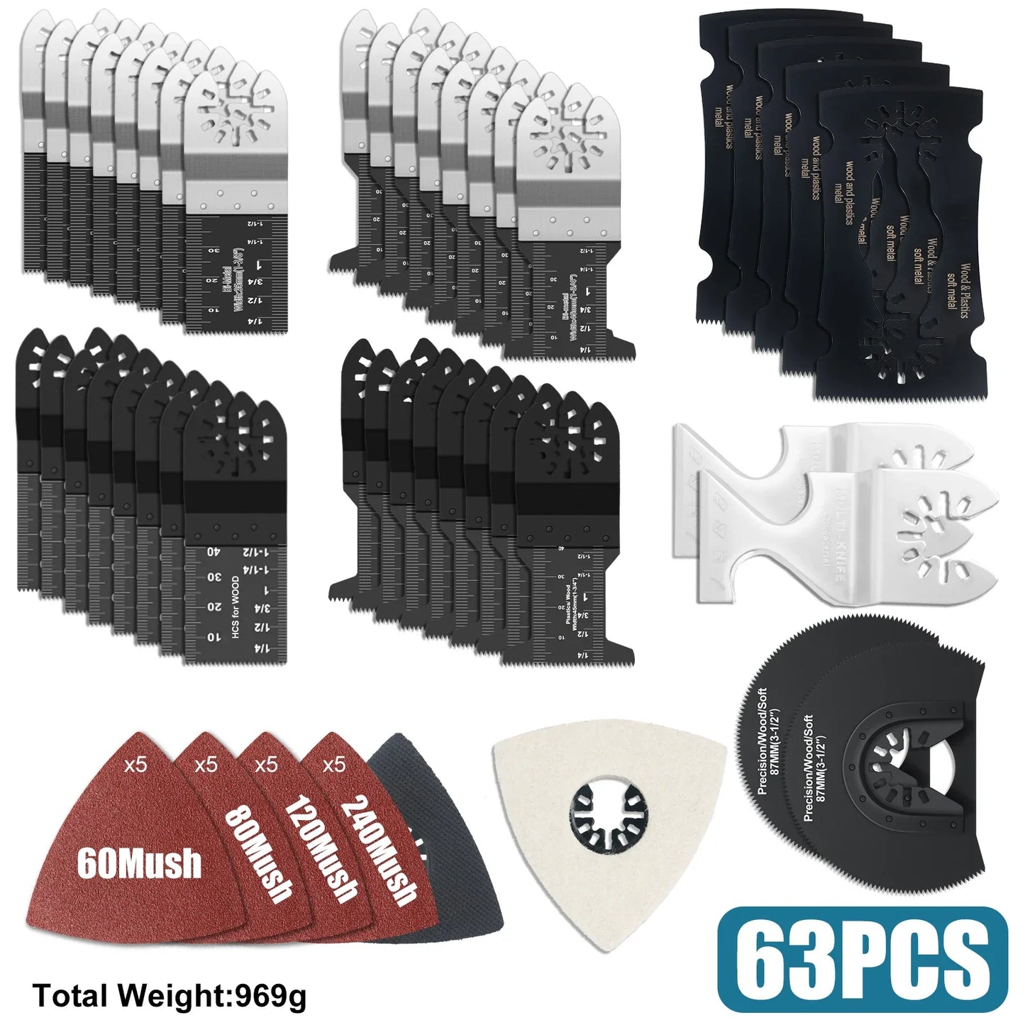 Tooth Oscillating Saw Blade Kit - 10-39PCS Carbide Multitool Blades for Wood PVC & Metal Cutting