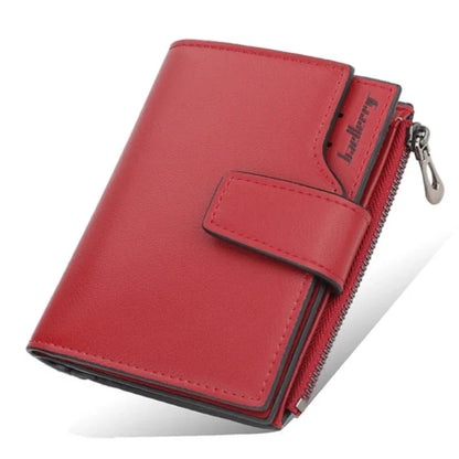 Women’s PU Leather Wallet — Short Hasp Coin & Card Holder, Small Money Bag Clutch in Blue & Red