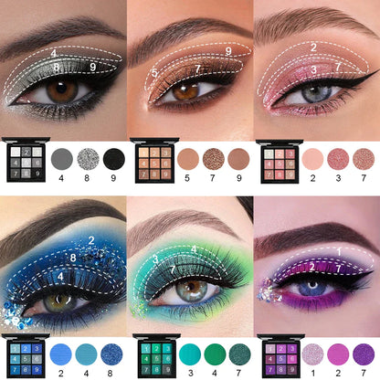 9-Grid Eyeshadow Palette – Glitter, Pearlescent, Matte, Shimmer Long-Lasting Eye Makeup for Women