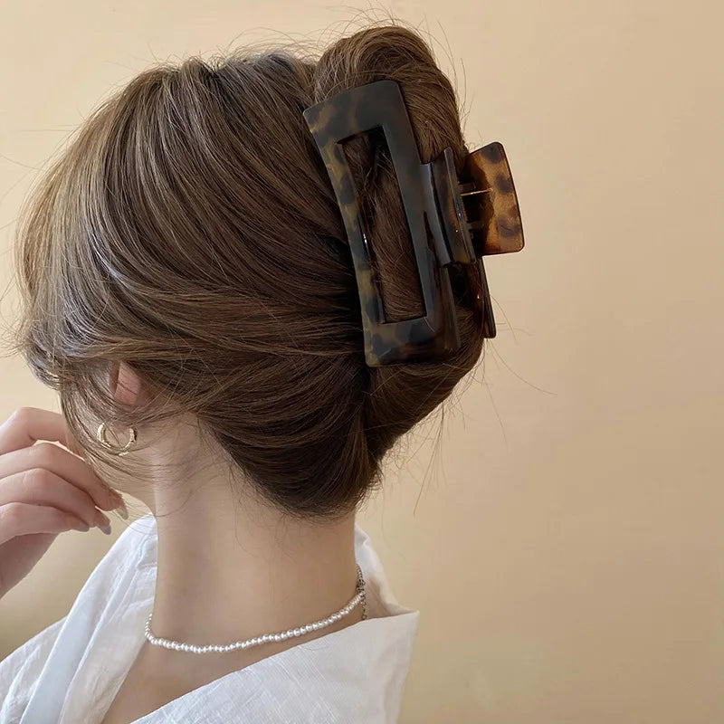 Leopard Print Acrylic Hair Grab Clip | Large Arc Cross Square Geometric Shark Clip for Women