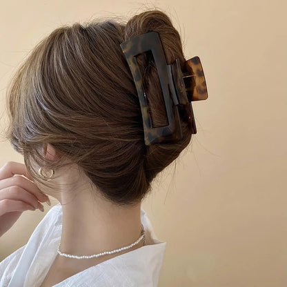 Leopard Print Acrylic Hair Grab Clip | Large Arc Cross Square Geometric Shark Clip for Women