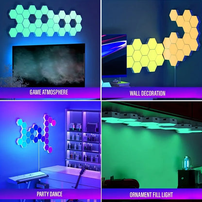 RGB Hexagonal Smart Wall Lamp – Color Changing DIY Modular Night Light with Music Sync & App Control for Bedroom & Game Room