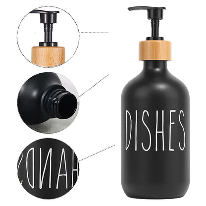 Black Dish Soap Dispenser Set for Kitchen Sink - Refillable Bottles for Hands Soap and Dishes Detergent Storage
