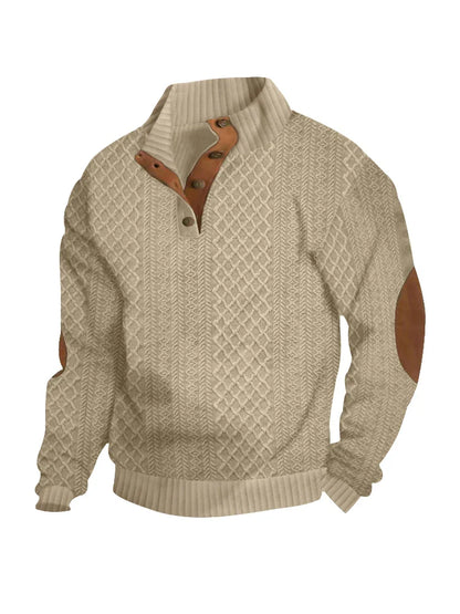 2024 Cross-Border Bestselling Euro Code Men’s Casual Jacquard Knitted Sweater - Standing Collar, Long-Sleeved, Button-Down