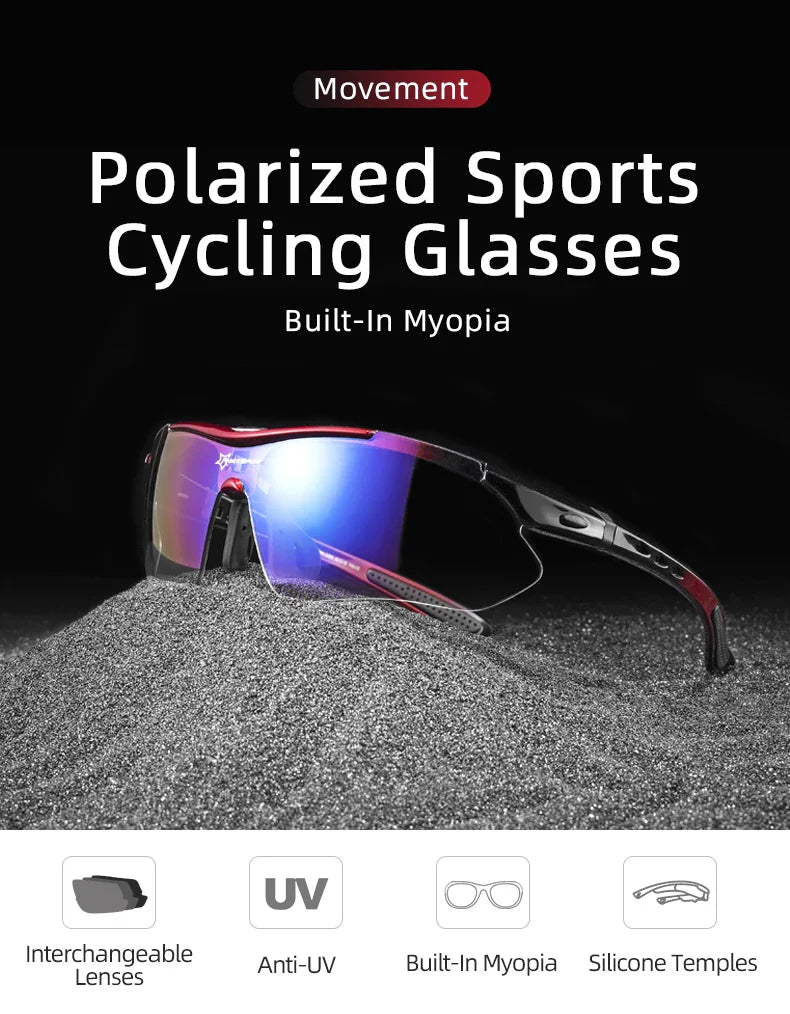 ROCKBROS Cycling Sunglasses — Polarized Photochromic MTB Sports Goggles with 5/3 Lenses