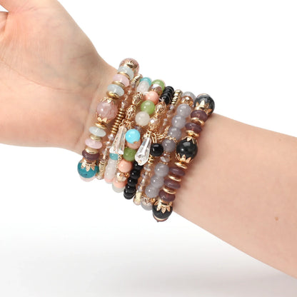 Bohemian Stackable Bead Bracelets for Women - Multilayered Pendant Charm Stretch Bangles