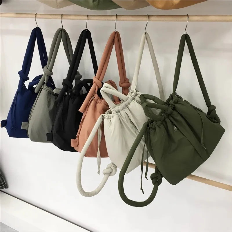 2023 Casual Nylon Padded Tote Bag – Soft Puffer Shoulder & Crossbody Handbag for Women, Large Capacity Vintage Design