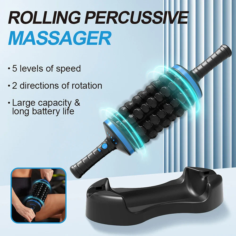 Cordless 360° Roller Body Massager — Rechargeable Percussive Vibrator for Muscle Relaxation, Back, Foot & Leg Therapy