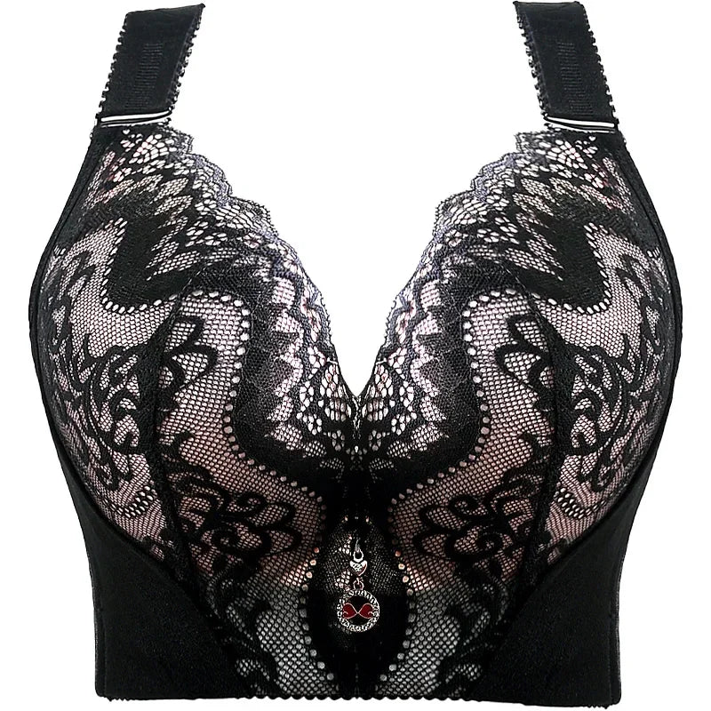 Plus Size Push-Up Bra – Sexy Lace Underwire Full Coverage Lingerie for Curvy Women with Wide Side Wings