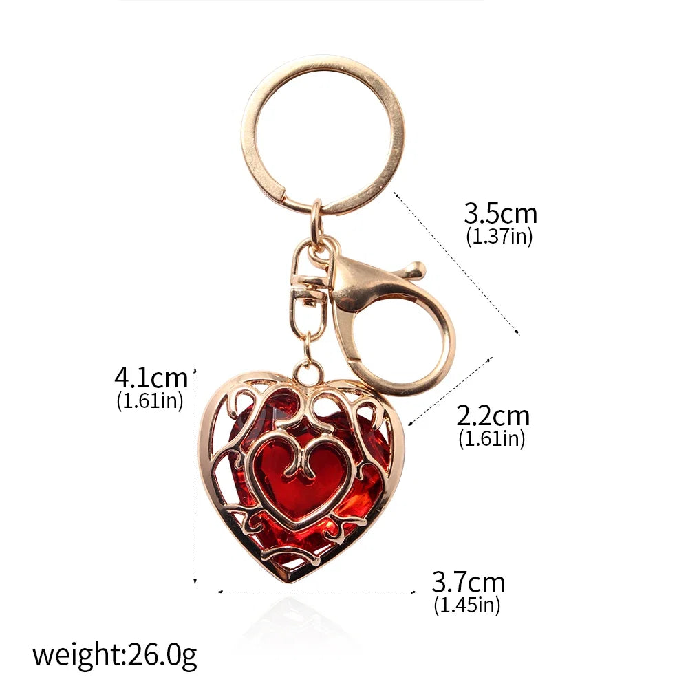 Skyward Sword Heart Keychain - Red Crystal Heart Container Pendant for Fans