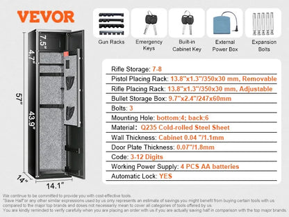 SucceBuy 3-8 Gun Safe – Digital Keypad Lock Cabinet with Removable Shelf for Rifles & Pistols