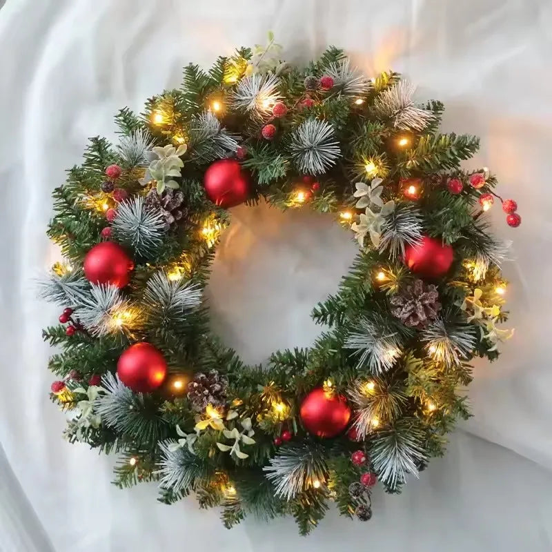 20–60cm LED Christmas Wreath – Lighted Pine Door Hanging Garland for Home & New Year Party Decor