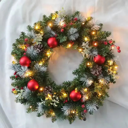20–60cm LED Christmas Wreath – Lighted Pine Door Hanging Garland for Home & New Year Party Decor