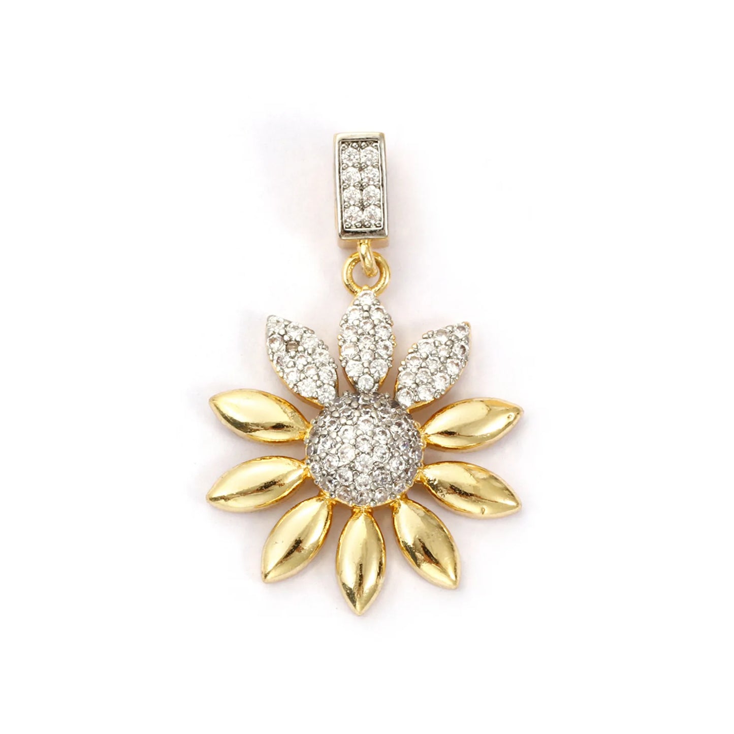18K Gold Plated Sunflower Star Pendant – Brass Micro Pave Cubic Zirconia DIY Necklace Jewelry Making Charm